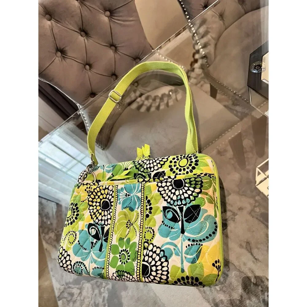 Vera Bradley Hard Shell Computer Zip Case Lime’s Up! 12”x9” CROSS Shoulder Strap